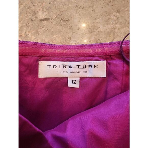 Trina Turk strapless peplum  fuschia tweed mini dress size 12 - Picture 6 of 11